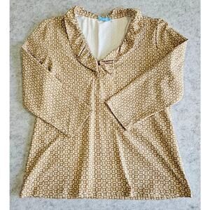 J. McLaughlin Kate Ruffle Top in Celandine, Catalina Cloth, Tan, Womens Sz M
